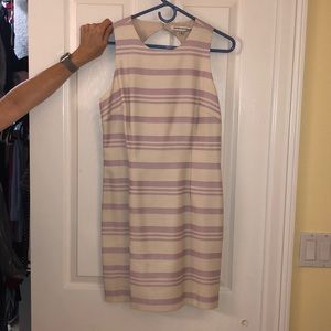 White and purple striped dress
